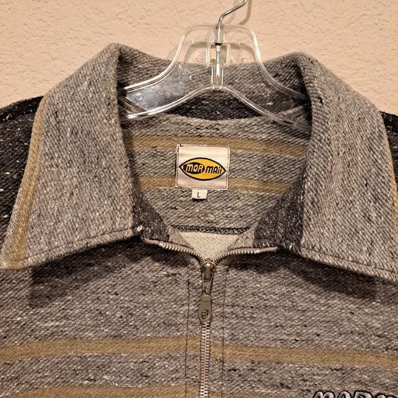 Mormaii Wetsuits vintage full zip shirt jacket shacket coat gray stripe unisex L - Picture 6 of 10